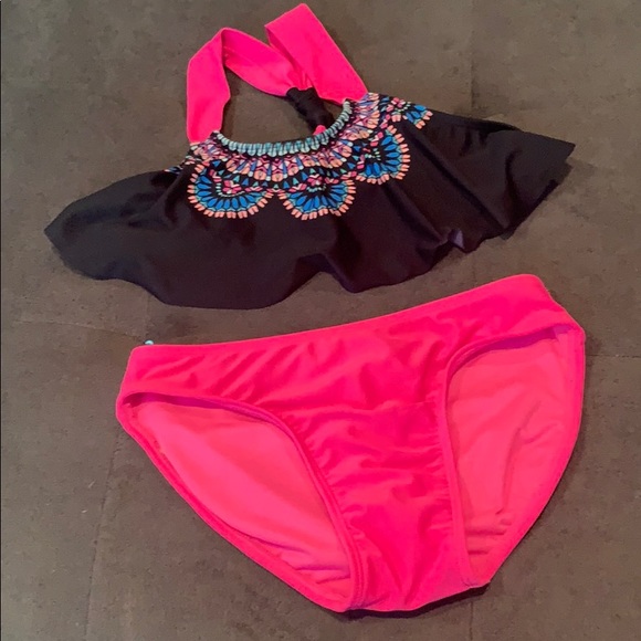 pink and black bathing suit